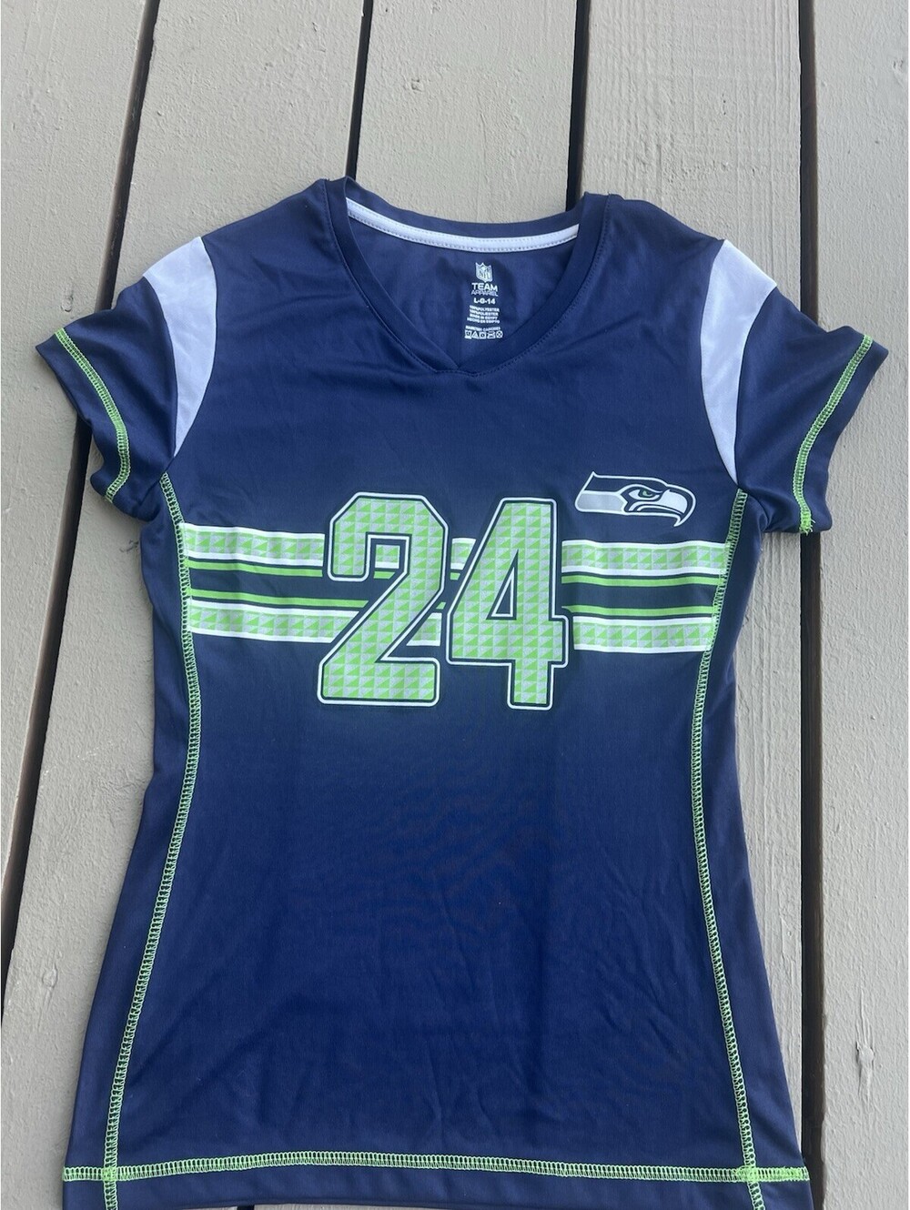 Seattle Seahawks Youth Football Jersey Blue NFL Team Lynch 24 Large (14/16)